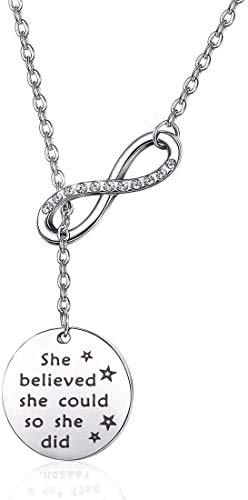 [Australia] - She Believed She Could So She Did Necklace Infinity Lariat Y Necklace Inspirational Graduation Gift She Believed Y Necklace 