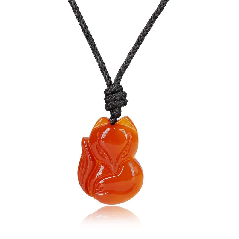 [Australia] - coai Stone Fox Pendant Necklace for Men Women Red Agate 