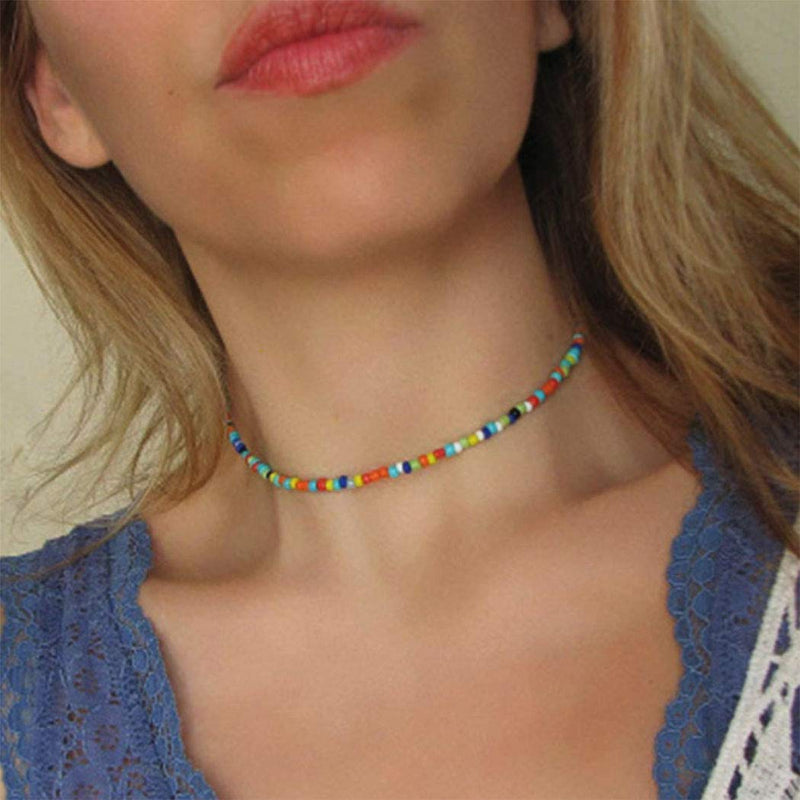 [Australia] - TseenYi Boho Necklace Colorful Crystal Rice Bead Rainbow Necklace Jewelry for Women and Girls 