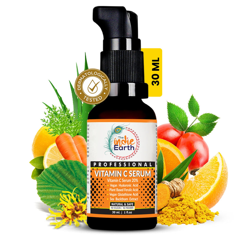 [Australia] - The Indie Earth Vitamin C Serum with Turmeric, Vitamin E, Vegan Hyaluronic Acid, Ferulic Acid and Vegan Glutathione Acid Serum (30 ml) Best Vitamin C Serum Best Fairness Serum 