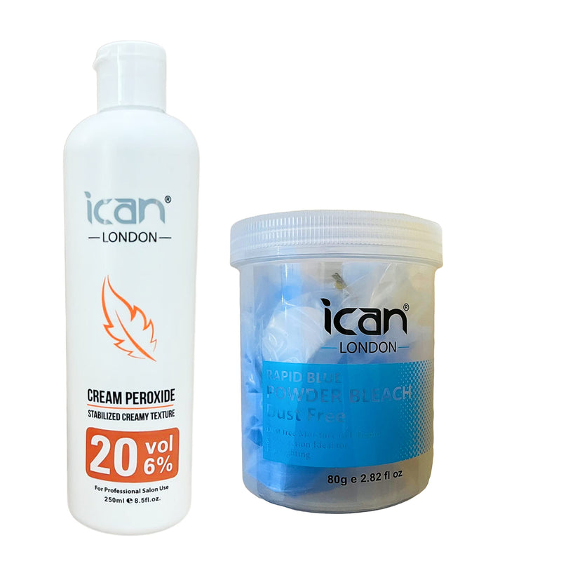 [Australia] - ICAN LONDON PROFESSIONAL CREAM PEROXIDE 20 VOL 6% 250 ML + RAPID BLUE POWDER BLEACH (JAR)80 G SET 