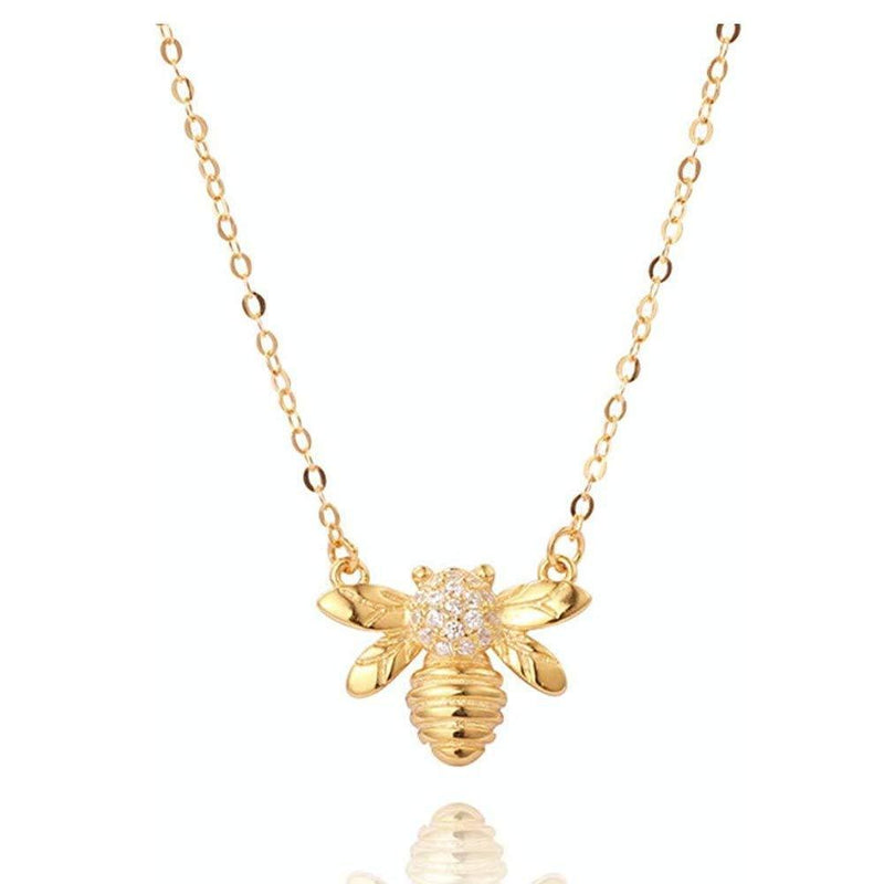 [Australia] - Bee Pendant Choker Necklace for Women Teen Girls S925 Sterling Silver Dainty Crystal CZ Diamond Queen Bee Bumble Bee BFF Necklace Long Chain Cute Animal Charm Jewelry Gift 