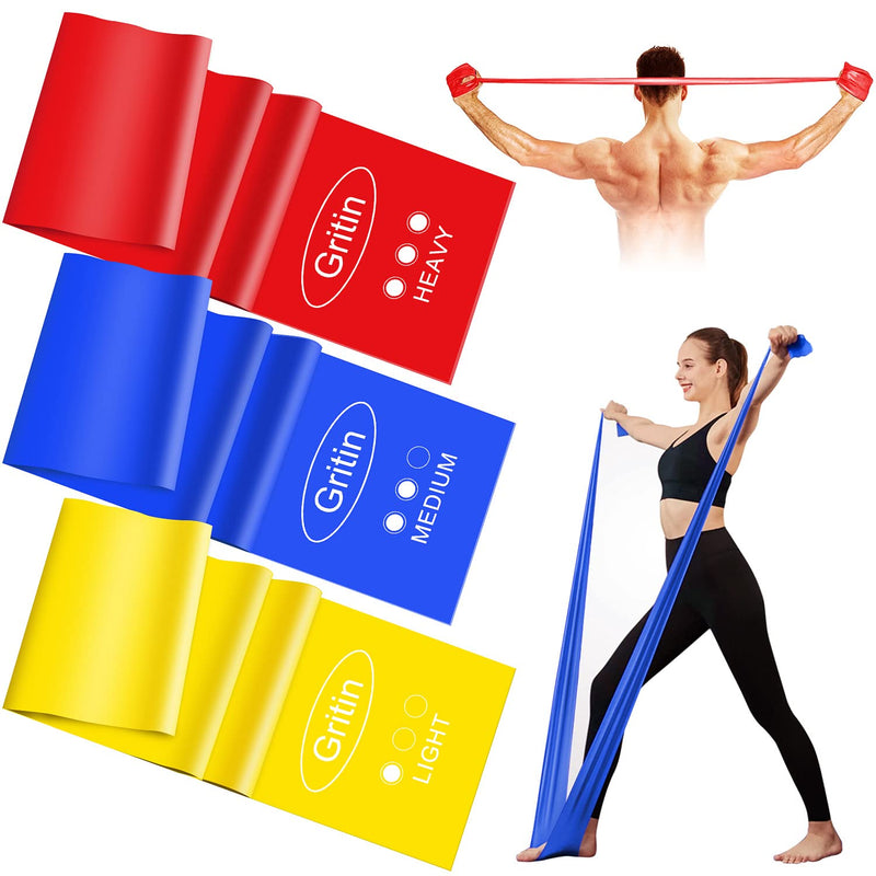 [Australia] - Gritin Resistance Bands, [Set of 3] Skin-Friendly Exercise Bands Fitness Bands Set with 3 Resistance Levels - Door Buckle, Microfibre Towel & Carrying Bag Included 1.5M 
