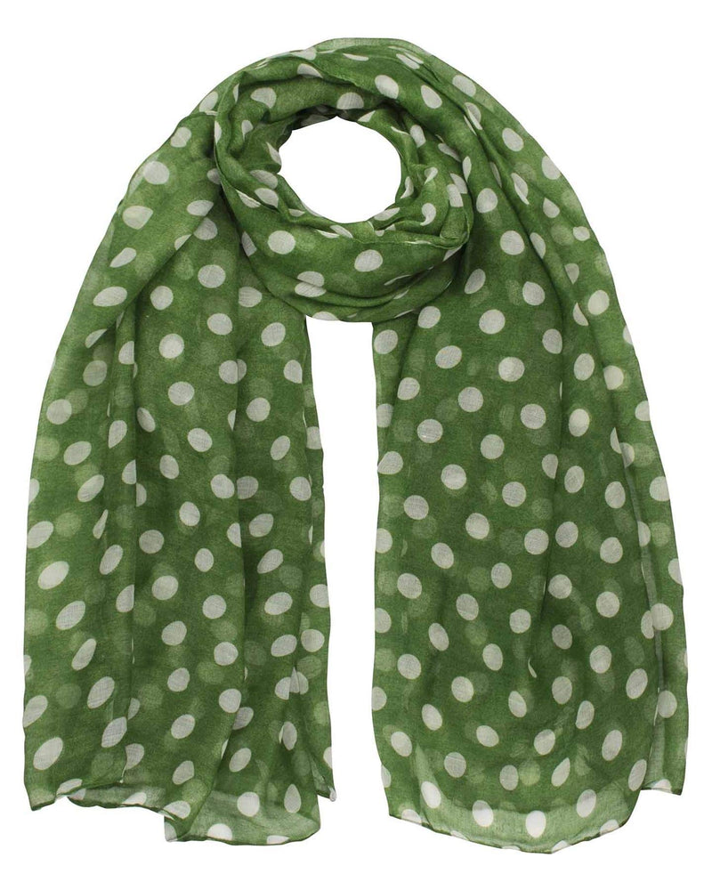 [Australia] - BasicSense Classic Retro 60s 70s 10mm Polka Dot Oversized Maxi Viscose Lightweight Scarf Shawl Green /White Dot 