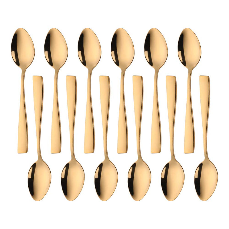 [Australia] - SUNSENGEUR Tea Spoons 12-Piece Autograph Dinnerware Set Stainless Steel Set Use for Home, Kitchen, Restaurant- 5.3 Inches-Gold Gold 