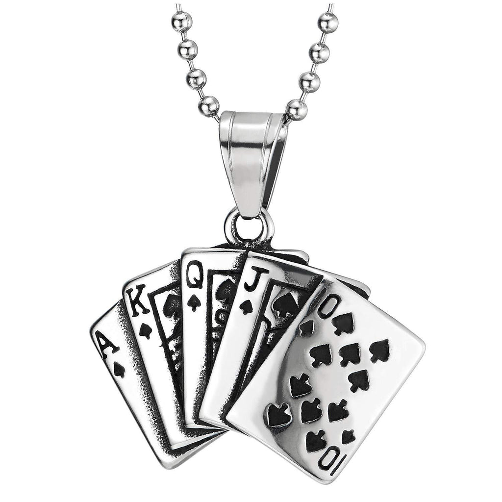 [Australia] - COOLSTEELANDBEYOND Mans Steel Ace Card Spade Poker Pendant Necklace, Silver Black, 23.6 in Ball Chain 