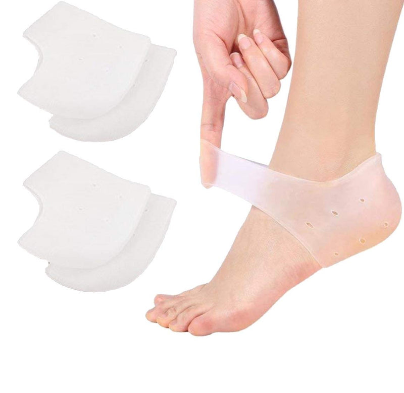 [Australia] - VivoFoot 2 Pairs Gel Heel Protectors, Silicone Heel Socks, Heel Sleeves, Heel Pain and Cracked Heels Relief for Men and Women 4 Count (Pack of 1) White 