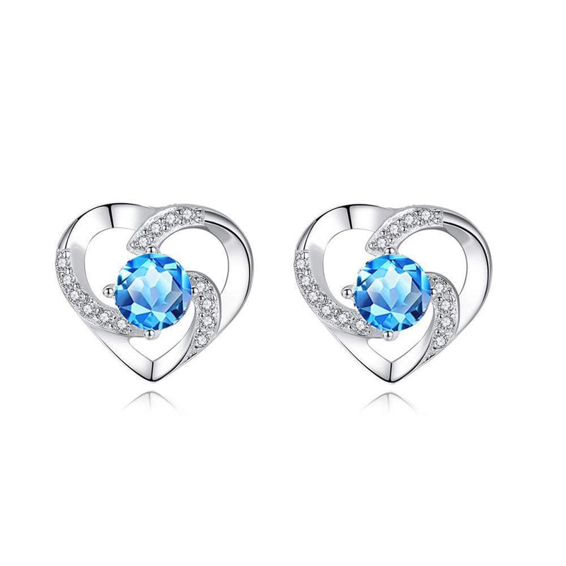 [Australia] - wynn's Silver Jewellery Set for Women, 925 Sterling Silver Heart Stud Earrings, Silver Necklace Pendant Set with White/Blue/Purple Cubic Zirconia, Gift for Girlfriend Mother Wife Earrings - Blue 