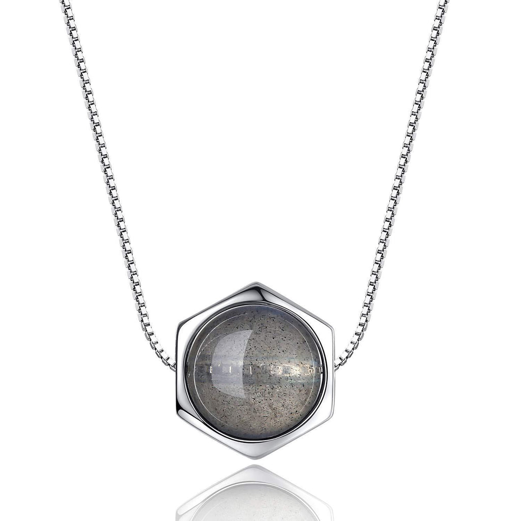 [Australia] - coai Womens Girls 925 Sterling Silver Hexagon Stone Pendant Necklace Labradorite 