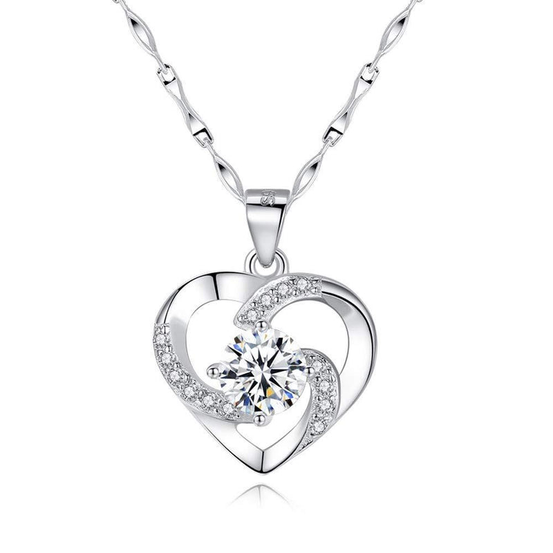 [Australia] - wynn's Silver Jewellery Set for Women, 925 Sterling Silver Heart Stud Earrings, Silver Necklace Pendant Set with White/Blue/Purple Cubic Zirconia, Gift for Girlfriend Mother Wife Necklaces - White 