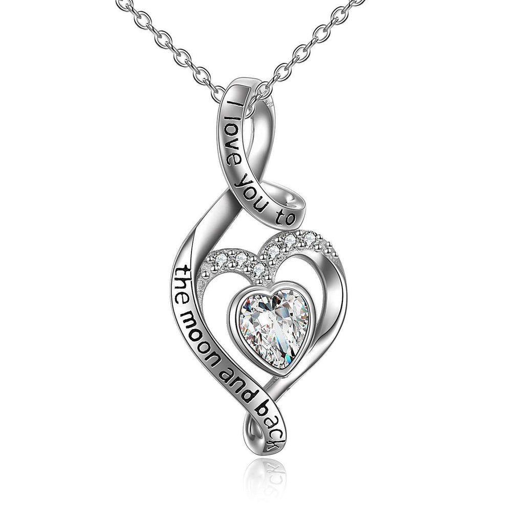 [Australia] - I Love You To The Moon And Back Sterling Silver Heart Pendant Necklace for Women Love Heart Necklace With Crystal From Austria Gifts for Wife Girlfriend Daughter Her 