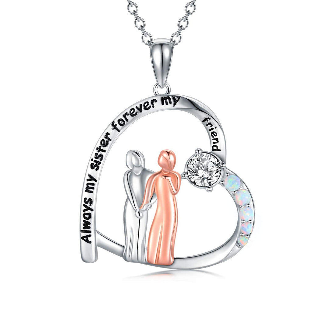 [Australia] - Sterling Silver Sister Necklace with Birthstone Crystals, Always My Sisters Forever My Friend, Sister Birthday Gifts from Sister D-April-White 