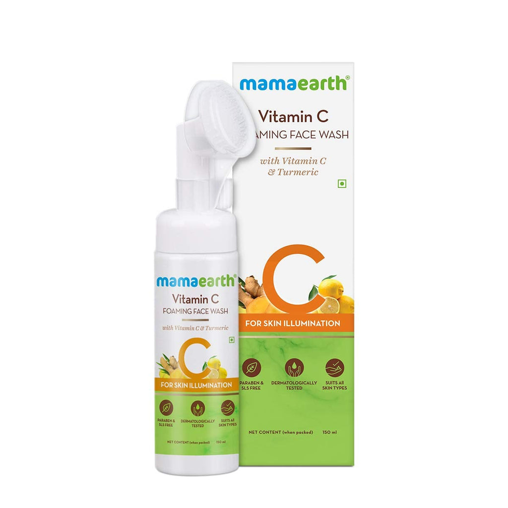 [Australia] - Mamaearth Vitamin C Face Wash with Foaming Silicone Cleanser Brush Powered by Vitamin C & Turmeric - 150ml 