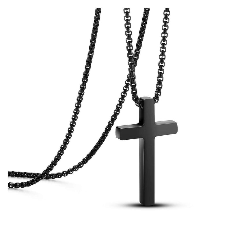 [Australia] - Zysta Cross Necklace for Men Women Simple Design Stainless Seel Pray Crucifix Pendant Necklaces Black Non-Engraving 