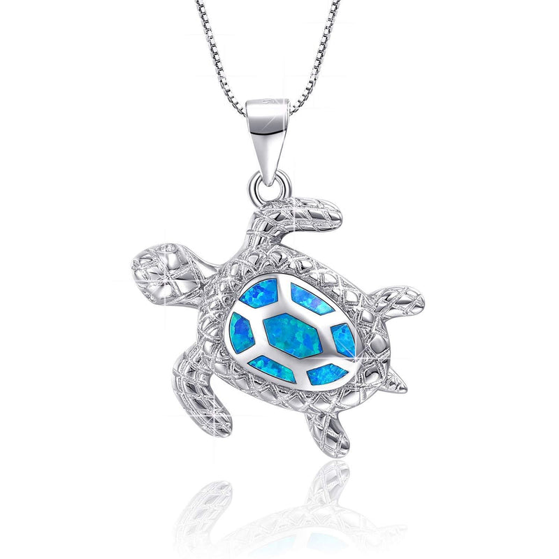 [Australia] - Blue Opal Sea Turtle Pendant Sterling Silver Necklace Jewelry for Women Gifts 