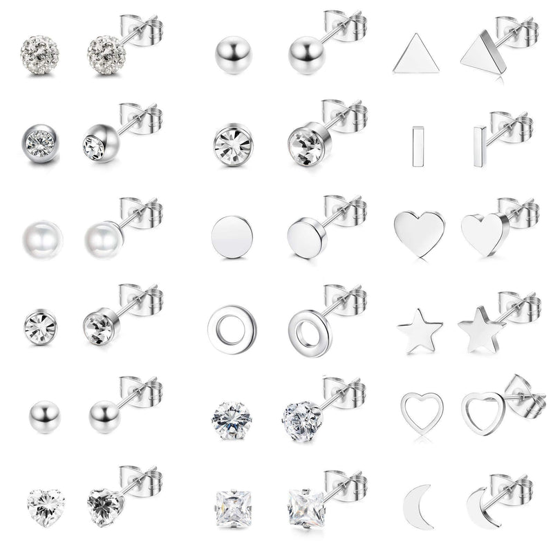 [Australia] - Milacolato 18Pairs Stainless Steel Stud Earrings for Women Small Stud Earring Set Multiple Geometric Tiny Ball Star Heart Pearl Piercing Ear Studs Cubic Zirconia Earrings for Girls Butterfly Back 