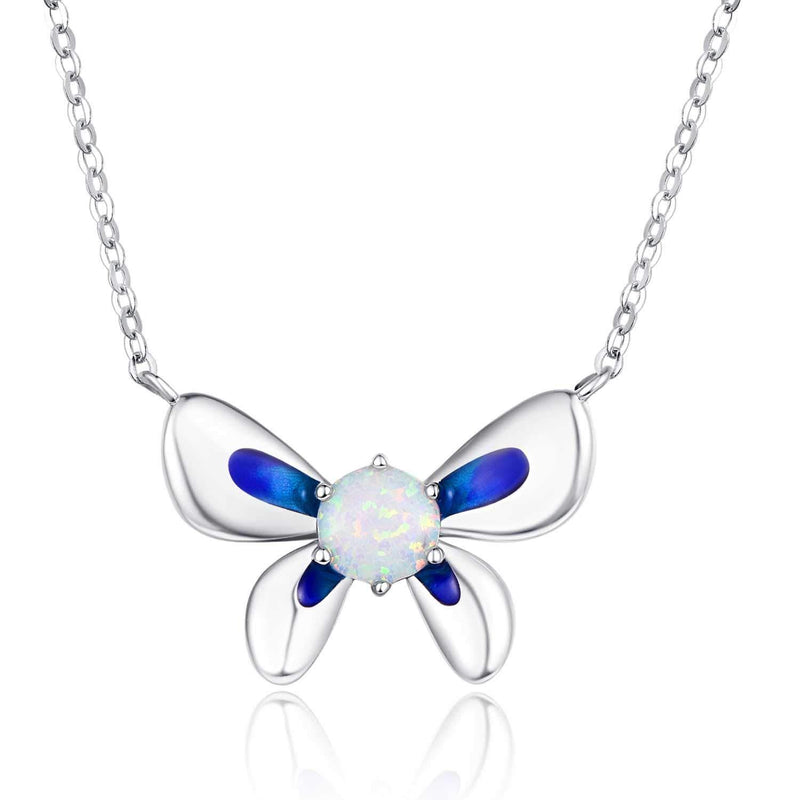 [Australia] - TANGPOET Butterfly Necklace 925 Sterling Silver Opal Necklace Pendant Jewellery Gift for Women Ladies Girls … 