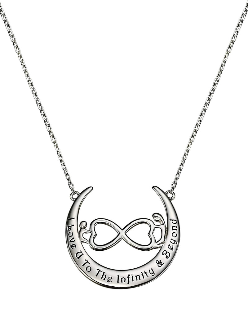 [Australia] - I Love You to The Infinity & Beyond 925 Sterling Silver Moon Necklace for Women Girls Family Christmas Gifts 