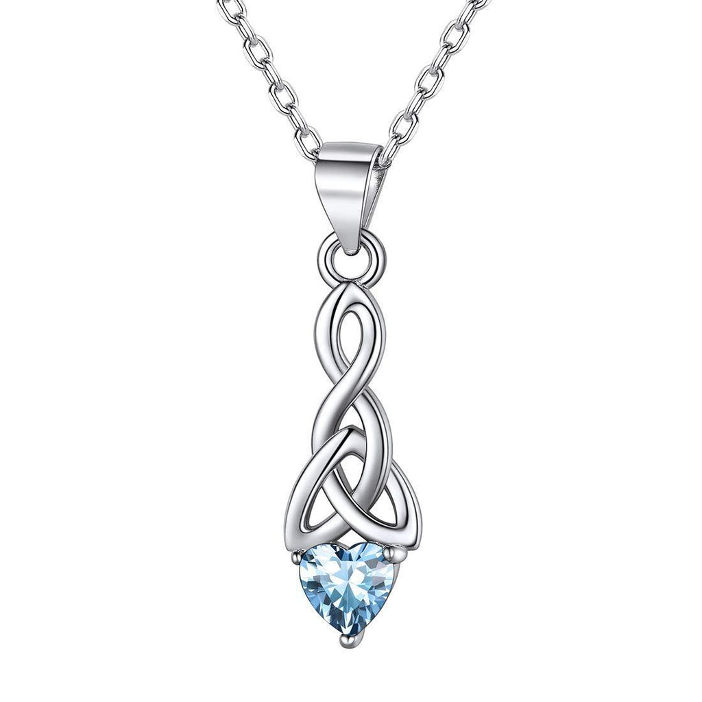 [Australia] - 925 Sterling Silver Celtic Knot Birthstone Pendant Necklace for Women Simulated 12 Month Birthstone Jewelry(with Gift Box) 03. March - Aquamarine 
