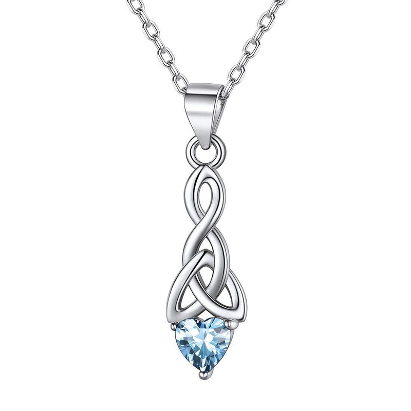 [Australia] - 925 Sterling Silver Celtic Knot Birthstone Pendant Necklace for Women Simulated 12 Month Birthstone Jewelry(with Gift Box) 03. March - Aquamarine 