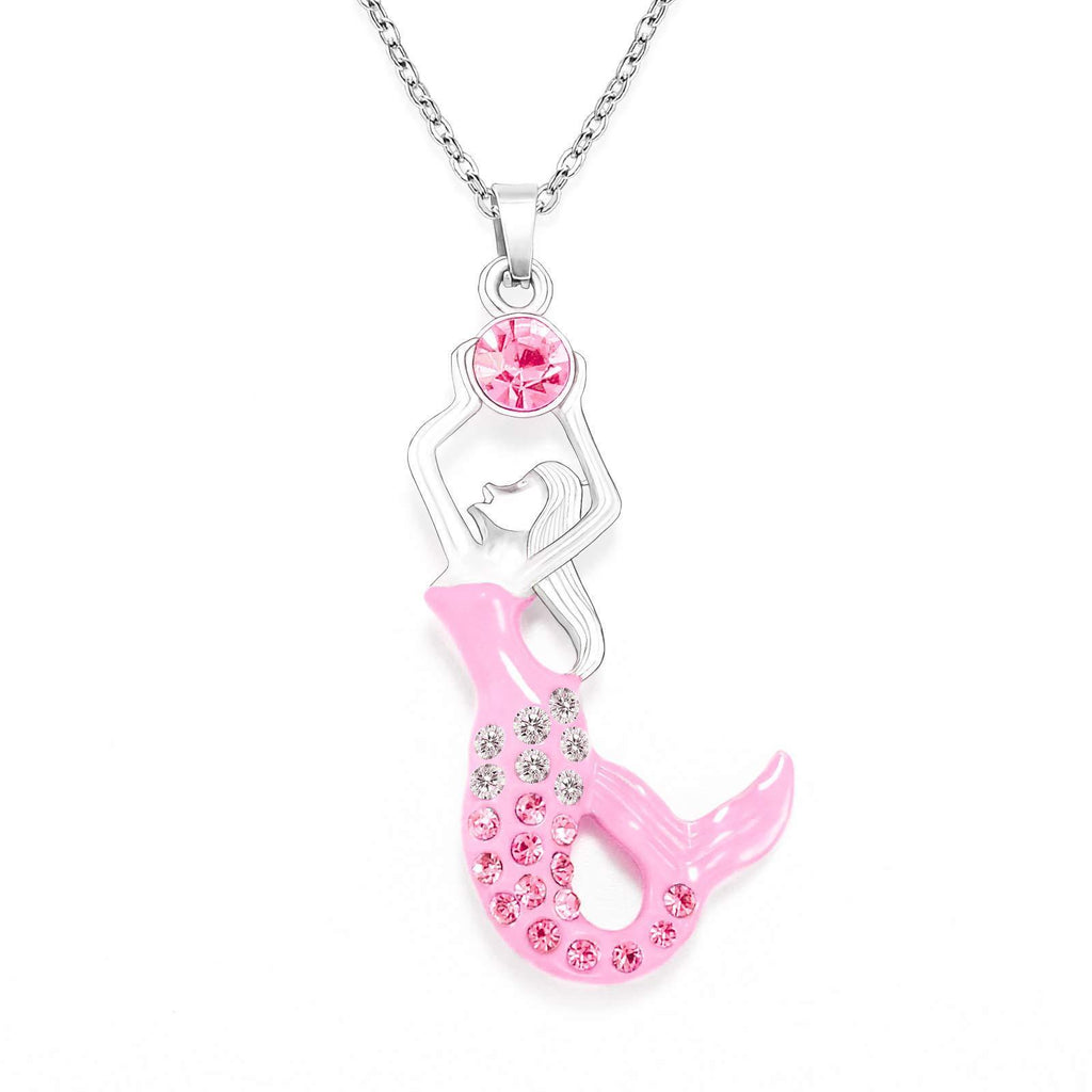 [Australia] - VU100 Mermaid Pendant Necklace for Women Teen Girls Lovely Crystal Hypoallergenic Adjustable Chain Jewelry Fairytale Mermaid Gifts for Christmas Pink 