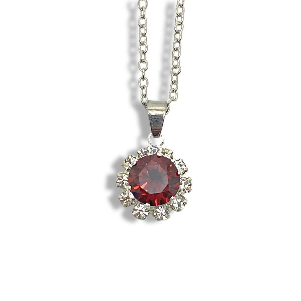 [Australia] - White gold finish Round Cut Garnet And Created Diamond Flower pendant Necklace for women Birthday New Year Valentine's Day Gift for Mum Wife Sister Girlfriend-Come with Gift Box 