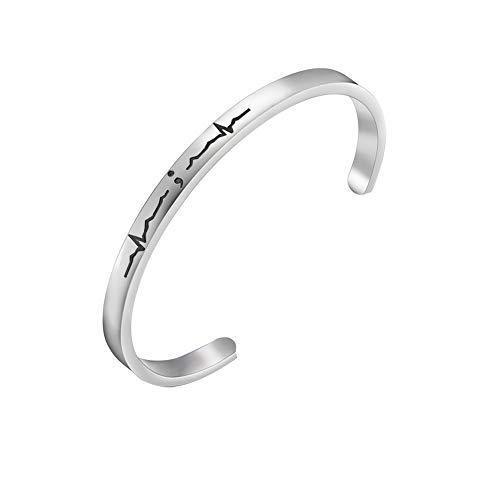[Australia] - Semicolon Heartbeat Cuff Bracelet Keep Going Bracelet My Story Isn't Ovet Yet Inspiration Jewelry 