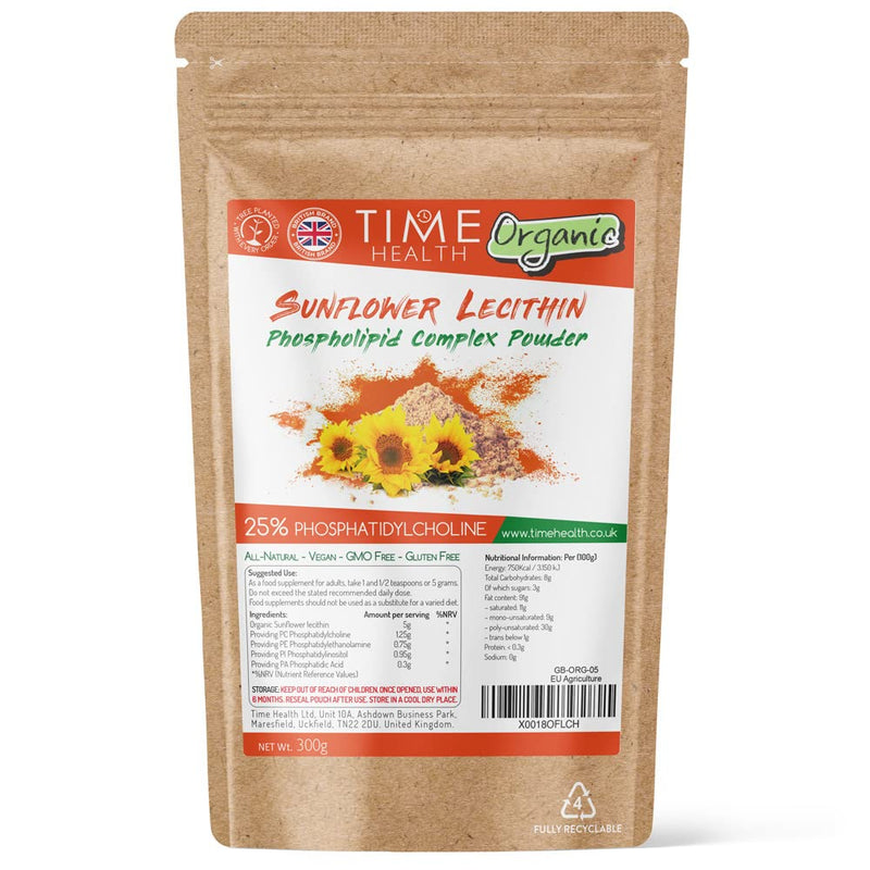 [Australia] - Organic Sunflower Lecithin Phospholipid Complex Powder - 25% Phosphatidylcholine - Vegan - GMP Standard (300g Powder Pouch) 300 g (Pack of 1) 