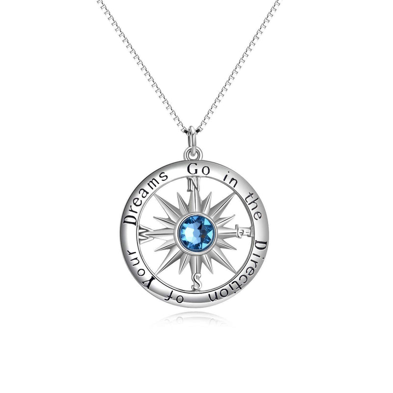 [Australia] - March Birthstone Compass Necklace for Women, 925 Sterling Silver Pendant Jewelry with Crystal, Inspirational Gifts for Her 