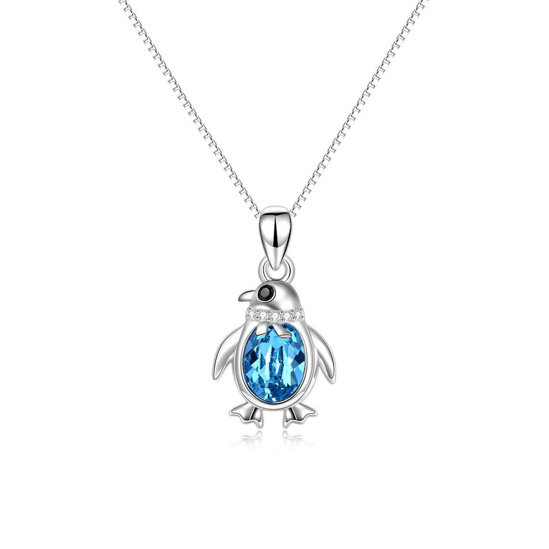 [Australia] - AOBOCO March Birthstone Penguin Gifts for Women, 925 Sterling Silver Necklace with Crystal, Cute Animal Pendant Jewelry Gift for Her 