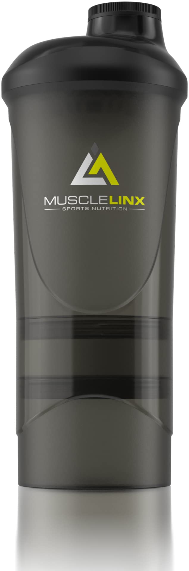 [Australia] - Black Protein Shaker Plus Storage Screw top 100% Leak Proof Drinks Bottle 500ml to 700ml by Musclelinx Black Transparent Plus Storage 