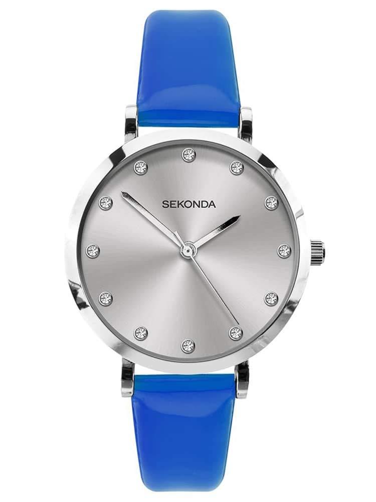 [Australia] - Sekonda Editions Womens 35mm Quartz Watch in Silver with Analogue Display, and Blue PU Strap 40013. 
