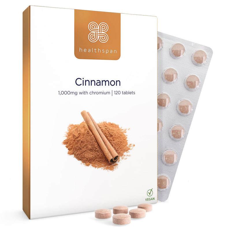 [Australia] - Healthspan Cinnamon 1,000mg | 120 Tablets | Added Chromium | Supports Metabolism | Vegan 