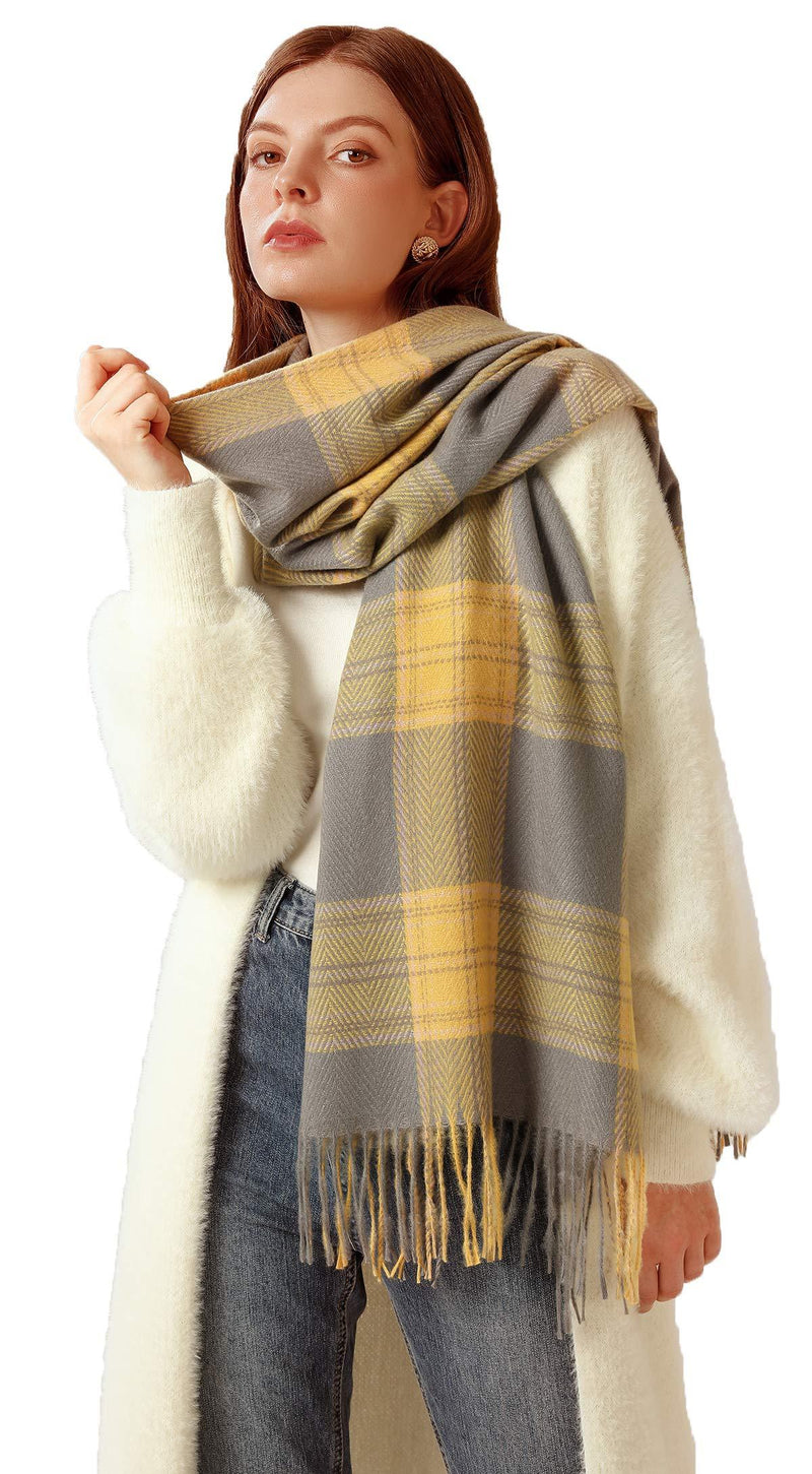 [Australia] - Longwu Women Soft Cashmere Wool Scarf Large Pashminas Shawl and Wrap Warm Stole Blanket Syf06 Yellow 