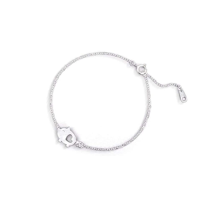[Australia] - Cute Pig Bracelet for Women Girls Sterling Silver Delicate Matte Porket Hollow Love Heart Charm Link Bracelets Anklets for Pet Lover Animal Keepsake Jewelry Birthday Gifts for Daughter Niece 8 inch 