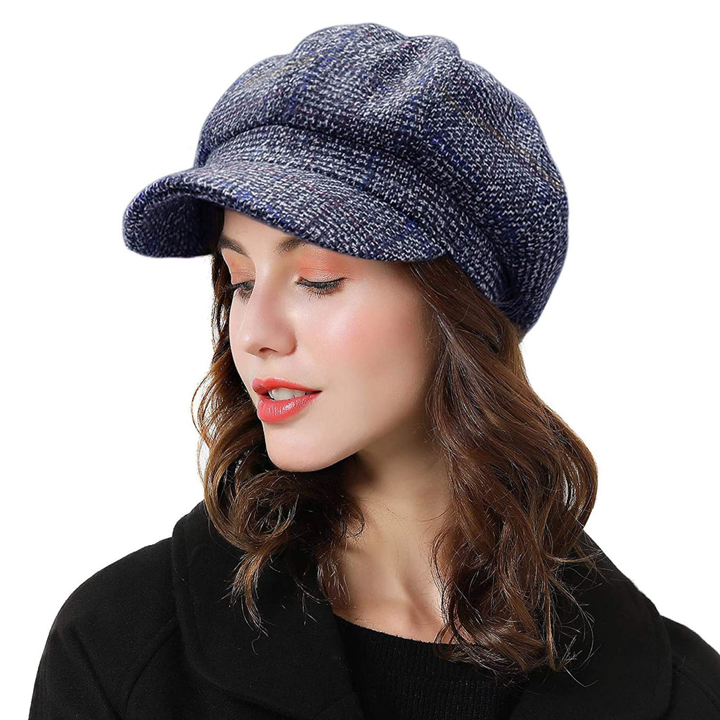 [Australia] - DORRISO Fashion Ladies Berets Hats Comfortable Leisure Travel Newsboy Hat Painter Baker Caps Adjustable Womens Beret Caps Octagonal Hat Blue 