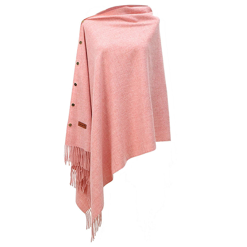 [Australia] - Winter Warm Scarf - Women Poncho Shawl Wrap Winter Long Scarves Soft Warm Button Knitted Shawl Blanket Cape Wool Spinning Tassel Cashmere Cardigan Pink 