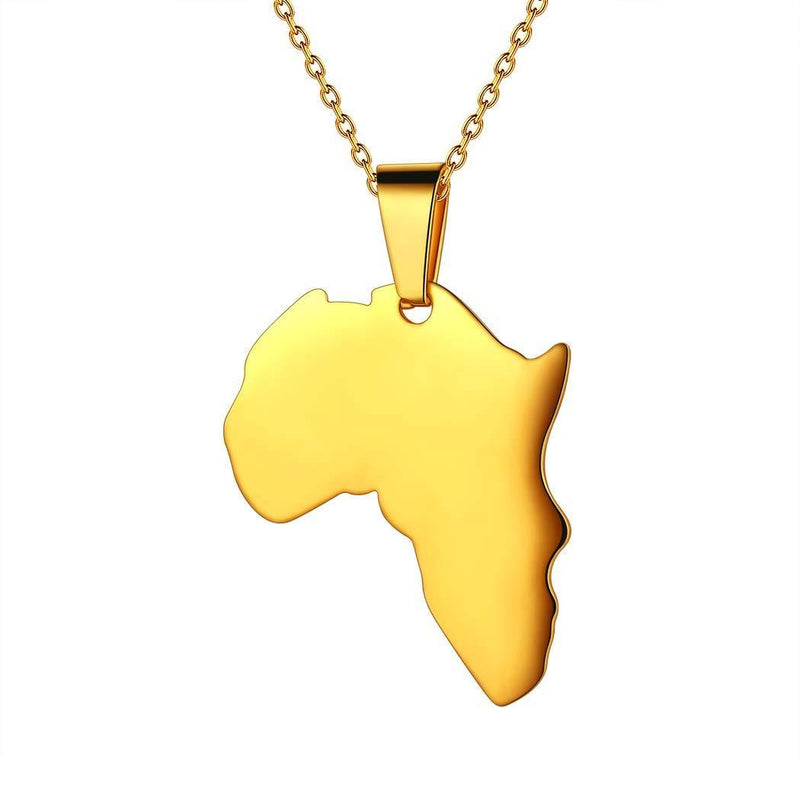 [Australia] - Hipunk African Map Necklace Earring Men Women 316L Stainless Steel Africa Pendant 18k Gold/Black Gun Plated Fahion Dainty Jewelry Gold-necklace 