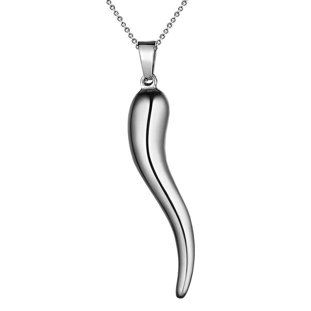 [Australia] - Hipunk Italian Horn Necklace/Earrings Women Men 316L Stainless Steel Lucky cornicello Talisman Pendant Earring 18k Gold/Black Gun Plated Protection Amulet Chili Pepper Jewelry Steel-necklace 