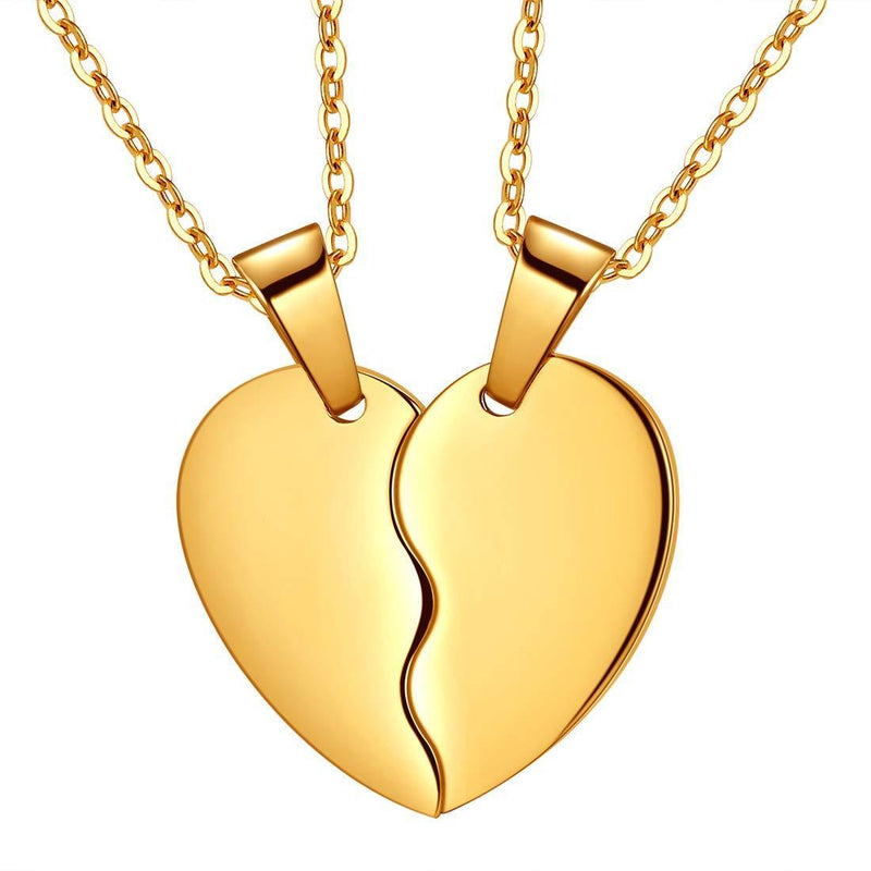 [Australia] - Broken Heart Necklace Women Men 316L Stainless Steel Best Friend BFF Foever Pendant 18k Gold/Rose Gold Plated Two Half Hearts Pendants Lover Couples Jewelry SP0034 