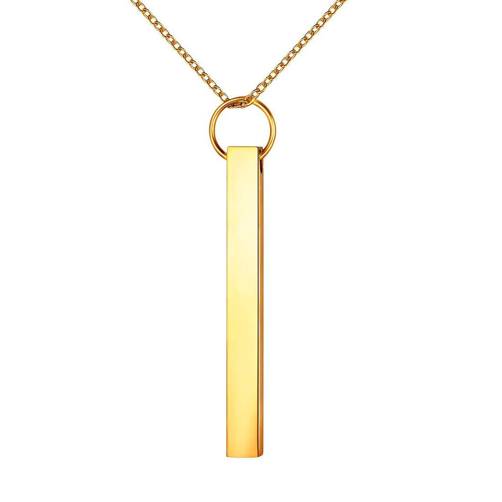 [Australia] - Hipunk Bar Necklace Earrings Women Men 316L Stainless Steel Long Plain Vertical Bar Pendant Earrings 18k Gold/Black Gun Plated Fashion Dainty Jewelry Gold-necklace 