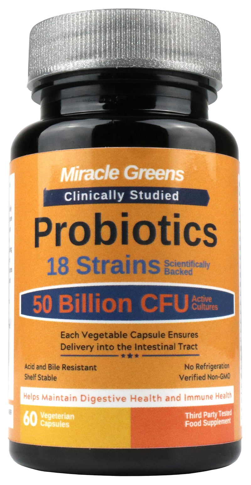 [Australia] - Powerful 50 Billion CFU Probiotics Bio Cultures - 18 Strains, Stomach Acid Resistant, Shelf Stable | Highest Strength Available – Keeps Digestive System Healthy | 60 Vegan Capsules for Men and Women 