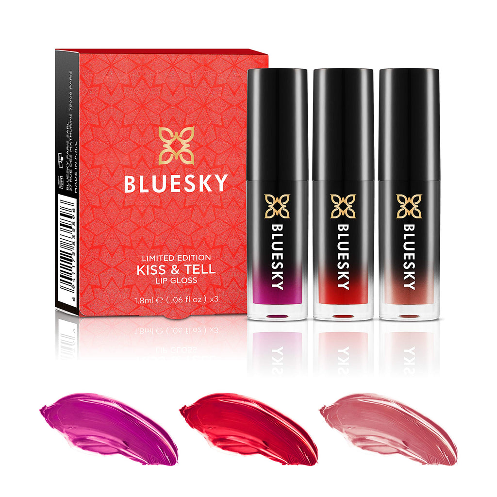 [Australia] - Bluesky Makeup Lip Gloss Set, Kiss And Tell, Christmas Gift Set, Long Lasting, Red, Pink, Nude 