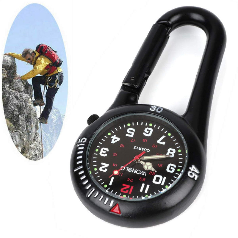 [Australia] - WONOLO Clip on Carabiner Luminous Face FOB Digital Watch for Doctors Nurses Paramedics(Black) 