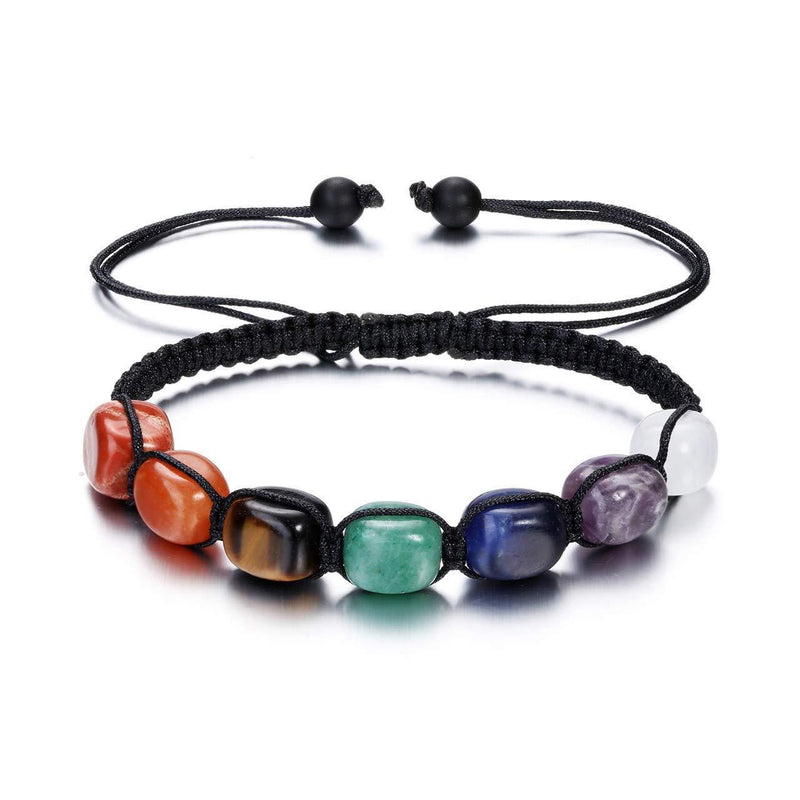 [Australia] - JSDDE 7 Chakra Healing Crystal 8mm Gemstone Bead Lucky Elephant Macrame Tassels Braided Bracelets 7 Chakra Crystal 