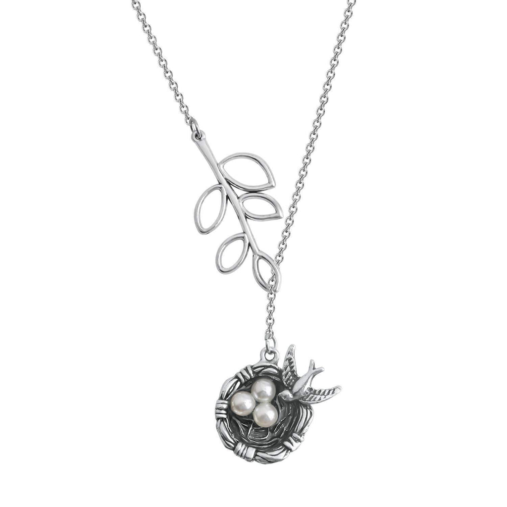 [Australia] - MYOSPARK Bird Nest With 3 Eggs Pendant Branch Lariat Y Necklace Family Jewelry Gift For Mother Grandma Bird Nest Necklace 