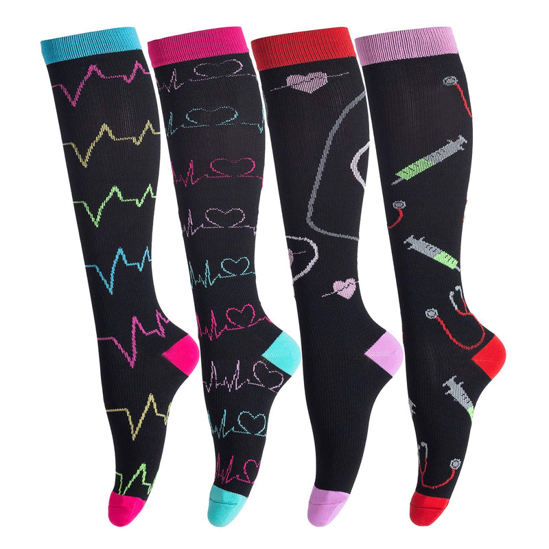 [Australia] - Compression Socks for Men & Women (4Pair) Non-Slip Long Tube Support Stocking Ideal for Running,Nurse,Travel,Flight, Pregnancy, 15-25mmHg S-M Multi-coloured 