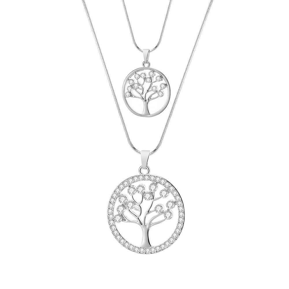 [Australia] - Ouran Tree of Life Pendant Necklace for Women, Detachable Double Layer Chain Hypoallergenic Silver Plated/Rose Gold Necklace with Crystal 