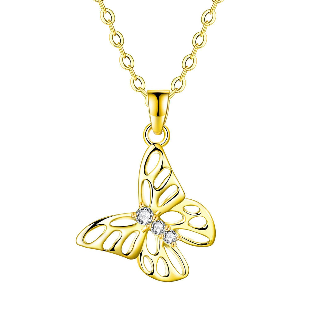 [Australia] - ZENI Butterfly Necklace for Women Girl 14K Gold Plated 925 Sterling Silver Pendent with Cubic Zirconia Christmas Jewelry Gift 
