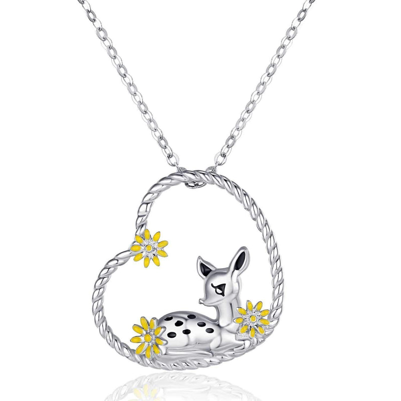 [Australia] - TANGPOET 925 Sterling Silver Deer Heart Necklace Cute Animal Pendant Jewerlley Gifts for Women Girls Ladies Her … 